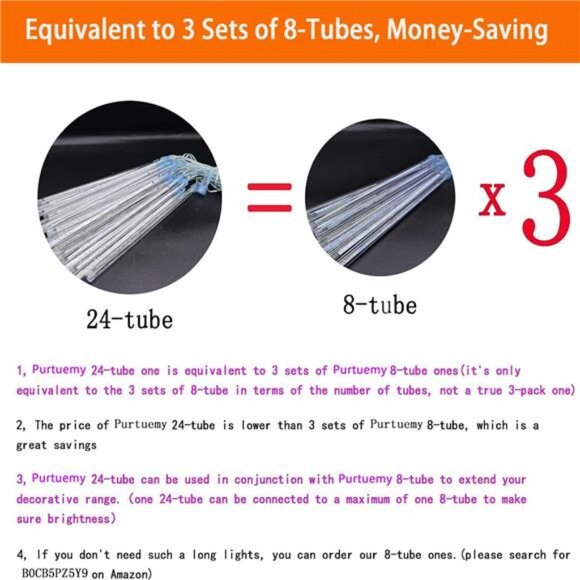 Halloween Lights, 24Tubes(Equivalent to 3 Sets of 8-Tubes) Purtuemy Meteor - Picture 4 of 7